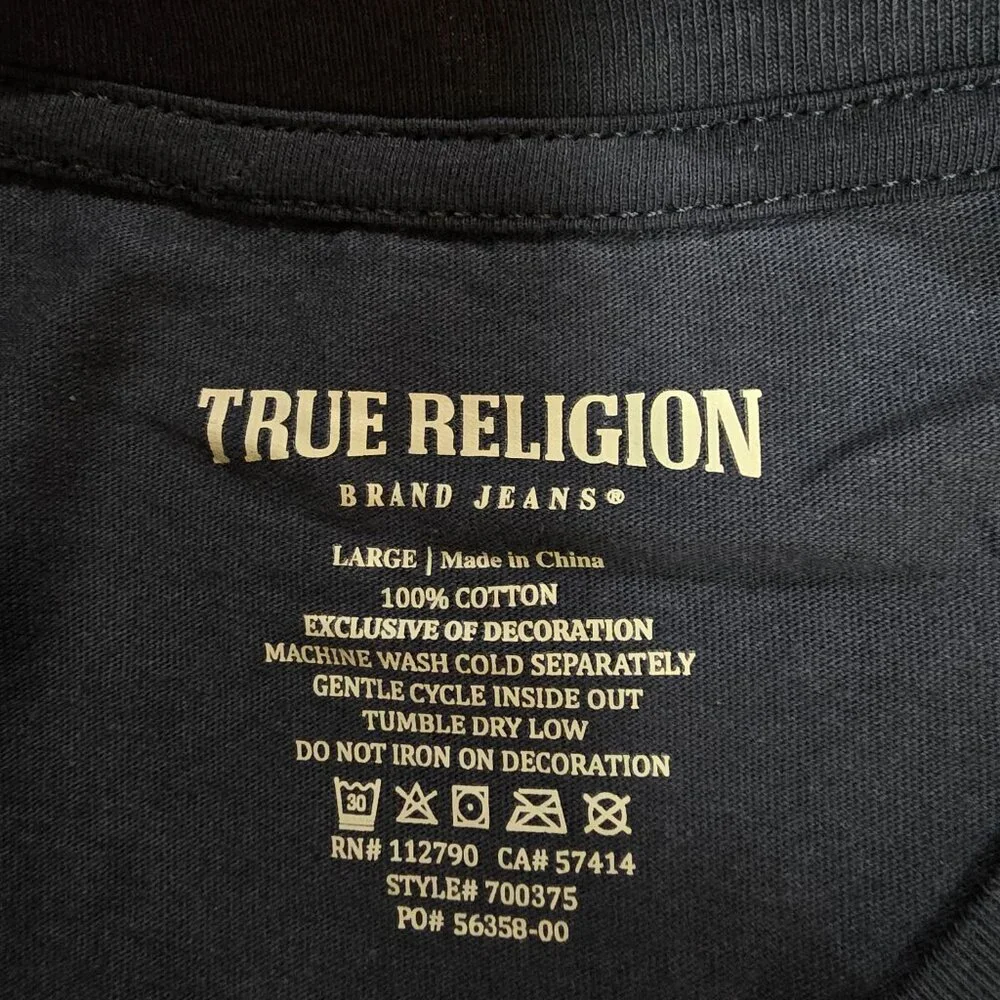 True Religion Men's Foil Taping Long‎ Sleeve T-Shirt Blue Size L New with Tags